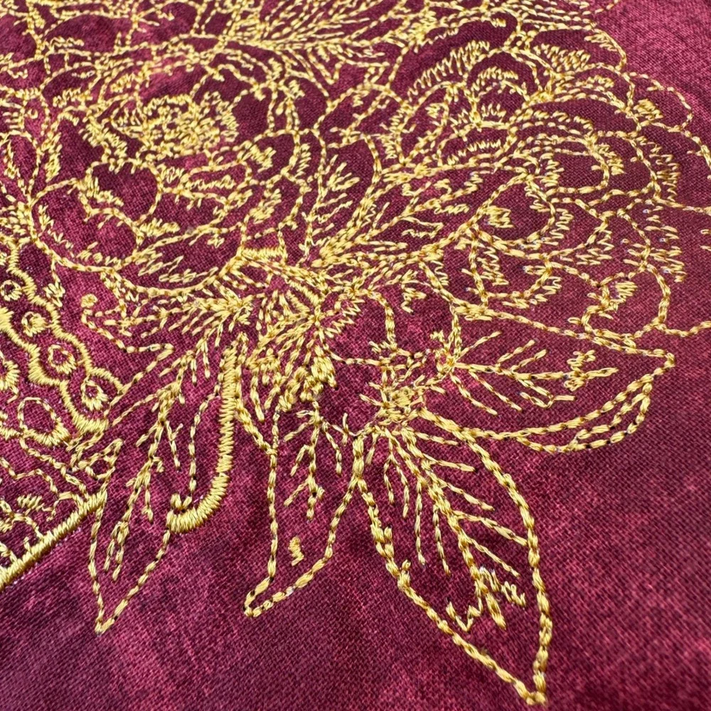 Vintage Handmade Star Patchwork Quilt Burgundy Floral Mason Jar Embroidery 60x60